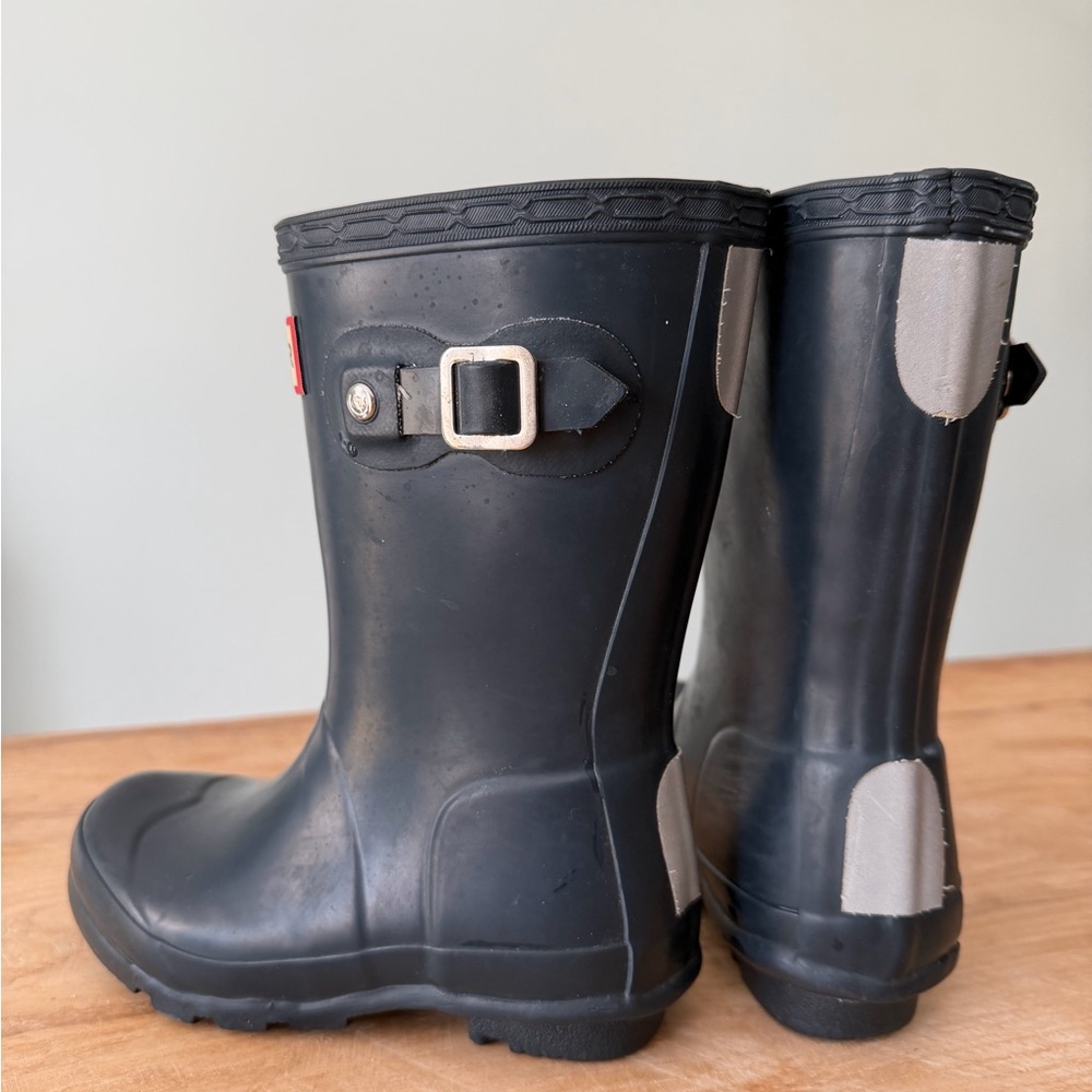 Hunter Navy Kids Rain Boots with Gray Reflective Accents